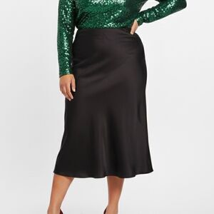 Anne Klein, Black Satin Midi Skirt, Size Petite XL (NWT)